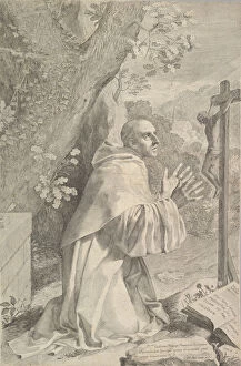 St Bernard Gallery: St. Bernard Kneeling Before a Crucifix, ca. 1655. Creator: Claude Mellan