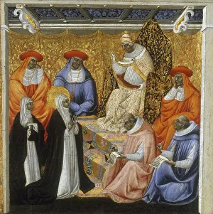 Siena Prints: St. Catherine before the Pope at Avignon, 1460. Creator: Giovanni di Paolo
