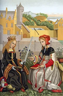 Eyck Prints: St Catherine and St Agnes, 15th century, (1870). Artist: Franz Kellerhoven