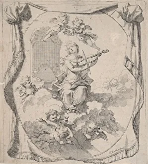 St Cecilia Prints: St. Cecilia on Clouds Upheld by Angels, 1696. 1696. Creator: Pierre Berchet