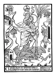Canaan Prints: St Christopher (Christ-bearer) carrying Christ across the stream