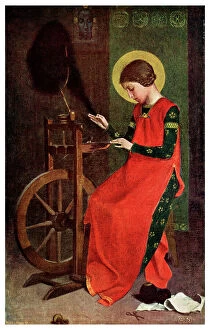Wool Gallery: St Elizabeth of Hungary Spinning Wool for the Poor, 1901