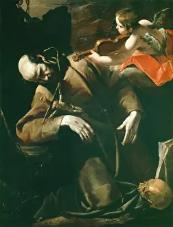 St. Francis of Assisi in Ecstasy before a Cherub with a Violin, between 1628 and 1630. Creator: Gioacchino Assereto