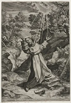 Agostino Carracci Collection: St. Francis Receiving the Stigmata, 1586. Creator: Agostino Carracci (Italian, 1557-1602)