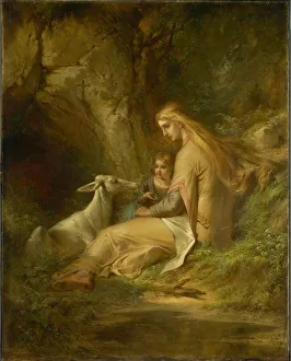 St Genevieve Prints: St. Genevieve of Brabant in the Forest, 1860s. Creator: George Frederick Bensell