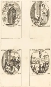 Epiphany Prints: St. Genevieve; St. Titus; St. Simeon Stylites; Epiphany. Creator: Jacques Callot
