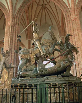 Commemorative Prints: St George and the Dragon statue, inside the Storkyrkan Church, Stockholm, Sweden