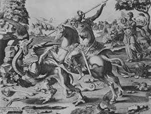 Giulio Prints: St George Killing the Dragon, 1542. Creator: Enea Vico