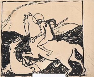 Religious Motif Prints: St. George Killing the Dragon, 1909-1911. Creator: Konstantin Kovari-Kacmarik