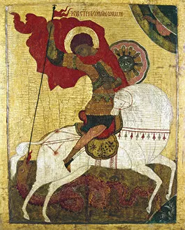 Novgorod School Gallery: St George Killing the Dragon, Russian icon