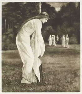 Fate Prints: St George Series - The Princess chained to the Tree, c1860s, (1900). Creator: Unknown