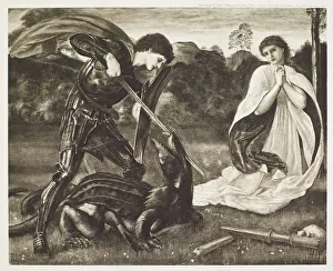 Burne Jones Edward Prints: St George Series - St George slaying the Dragon, c1860s, (1900). Creator: Unknown