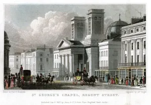 Regent Street Prints: St Georges Chapel, Regent Street, Westminster, London, 1827. Artist: J Tingle