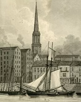 Sailing Ship Collection: St. Georges Church from the Docks, Liverpool, c1830. Creator: Edward Francis Finden