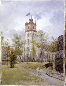 Raking Prints: St Giles without Cripplegate, London, 1882. Artist: John Crowther