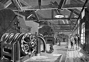 Beam Prints: The St. Gothard Tunnel: air-compressing machinery at Airolo, 1880. Creator: Normand