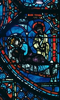 Holy Roman Emperor Gallery: St James appears to Charlemagne in a dream, stained glass, Chartres Cathedral, France, c1225