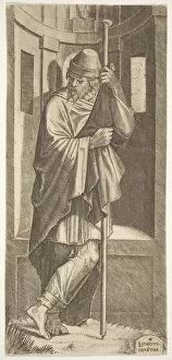 Saint James Gallery: St. James Major leaning on a pole before a niche, his left leg crossed over his right