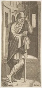 St. James Major leaning on a pole before a niche, his left leg crossed over his right St. James Major leaning on a pole before a niche, his left leg crossed over his right