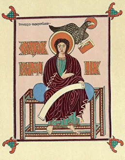St John the Evangelist from the Lindisfarne (Durham) Gospel Book, c720