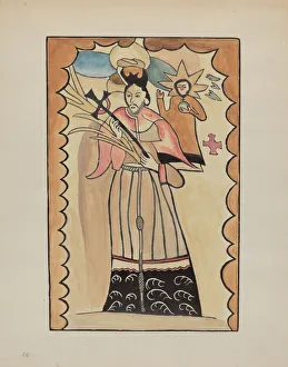 E Boyd Collection: St. John Nepomucene-Painted on Buffalo Hide Prior to 1800, 1935 / 1942. Creator: E. Boyd