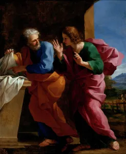 Romanelli Giovan Francesco Prints: St. John and St. Peter at Christ's Tomb, c1640. Creator: Giovanni Francesco Romanelli