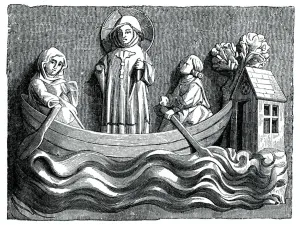 Julian Prints: St Julian and St Basilissa, his wife, conveying Christ in their boat, 13th century (1870)