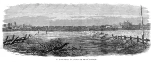 Melbourne Prints: St Kilda Road, south side of Princes Bridge - Floods at Melbourne, Australia, 1864
