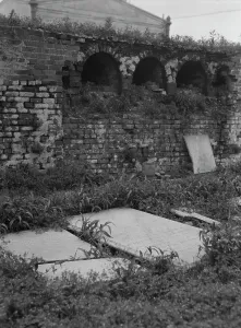 Brick Wall Prints: St. Louis Cemetery, New Orleans, between 1920 and 1926. Creator: Arnold Genthe