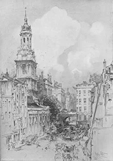 St Magnus the Martyr showing the dry arch of London Bridge and the remains of the Mermaid Tavern, Artist: Hedley Fitton
