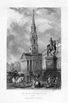 St Martins Church from Charing Cross, London, 19th century.Artist: J Woods