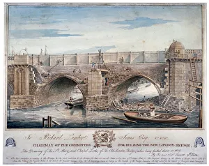 Yates Prints: St Mary and Chapel Locks being pulled down, London Bridge, 1829