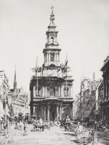 Scaffolding Prints: St. Mary le Strand, 1916. Creator: Francis Dodd