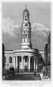 St Marys Church, Wyndham Place, and District Rectory to St Mary Le Bone, London, 1829. Artist: Archer