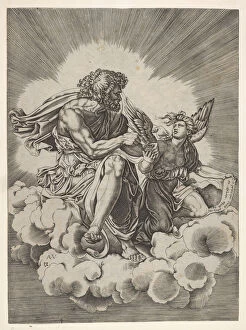 Giulio Gallery: St. Matthew, seated on a cloud with legs crossed and dipping a quill into an inkwell
