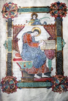 Front Page Prints: St. Matthew writing his Gospel, Anglo-Saxon work, c1062-65