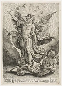 Marten De Vos The Elder Prints: St Michael Triumphing Over the Dragon, 1584. Creator: Jan Wierix