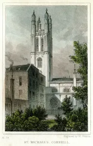 St Michael Gallery: St Michaels Church, Cornhill, City of London, c1830.Artist: W Watkins