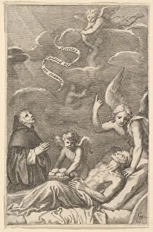 Pointing The Way Prints: St. Nicolas Praying for a Dying Man. Creator: Claude Mellan