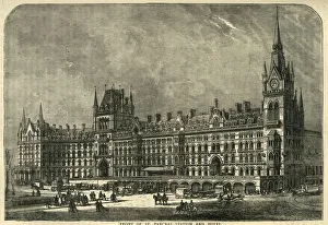 Gilbert Scott Prints: Front of St. Pancras Station and Hotel, c1876. Creator: Unknown