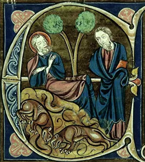 Bestiary Prints: St Patrick sleeping, 13th century. Creator: Unknown