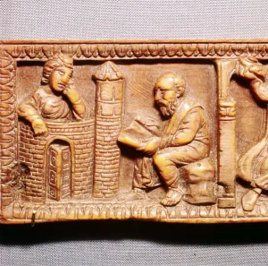 4th Century Prints: St Paul Conversing with Thecla, Ivory Panel from Casket Rome, late 4th century
