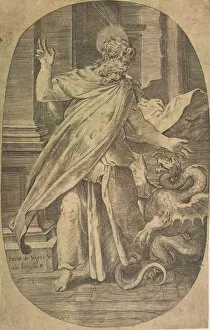Apostles Collection: St Paul overcoming the viper, within an architectural setting, an oval composition, ca