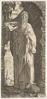 St. Paul standing under an overgrown arch, his left foot poised upon a rock St. Paul standing under an overgrown arch, his left foot poised upon a rock