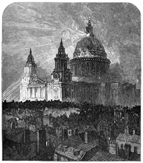 Floodlighting Prints: St Pauls Cathedral illuminated for Thanksgiving Day, London, 1900