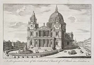 Maurer Collection: St Pauls Cathedral (new) exterior, London, 1747. Artist: John Maurer