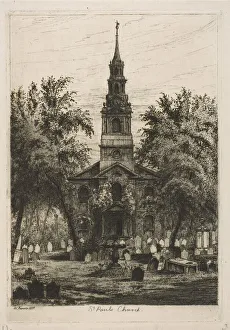 Broadway Prints: St. Pauls Chapel, New York (from Scenes of Old New York), 1877. Creator: Henry Farrer