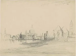 Moran Thomas Prints: St. Paul's from Under Waterloo Bridge, Low Tide, 1862. Creator: Thomas Moran