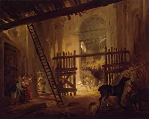 Ladder Prints: Stable in Ruins of the Villa Giulia, 1760. Creator: Hubert Robert