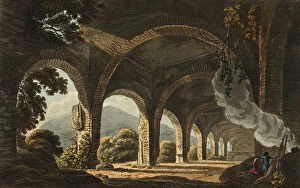 Aquatinthand Coloured Aquatint On Paper Gallery: Stables of Meccenas Villa, plate eleven from the Ruins of Rome, published February 1